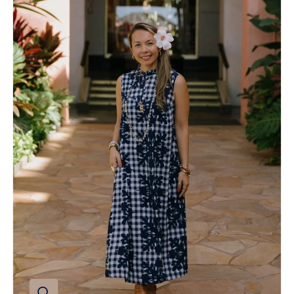 Kiele Kelani Vintage Hibiscus Hawaiian QuiltBlack Palaka Plaid Dress